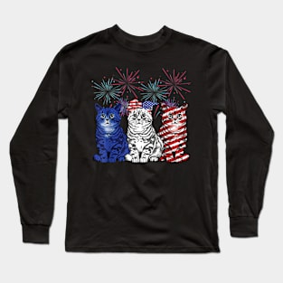 Funny Cats American Flag Patriotic 4th Of July Long Sleeve T-Shirt